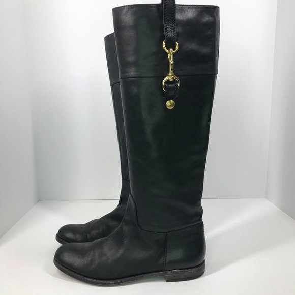 Coach Black & Gold Leather Knee High Martta Boot - Picture 3 of 15